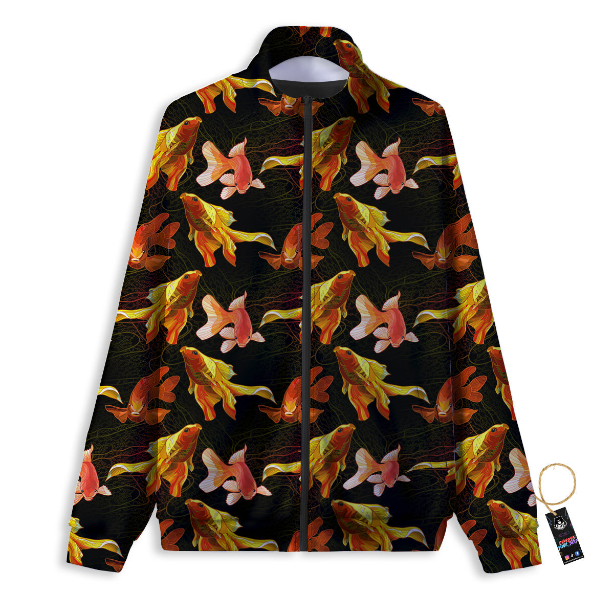 Gold Fish Drawing Print Pattern Track Jacket-grizzshop