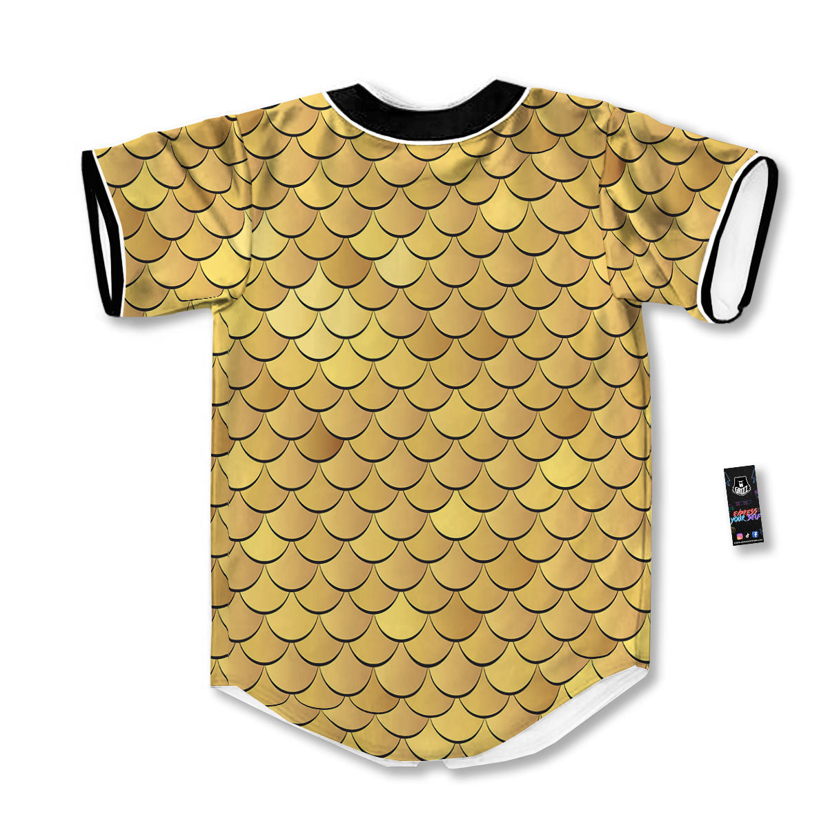 Gold Fish Scales Print Baseball Jersey-grizzshop