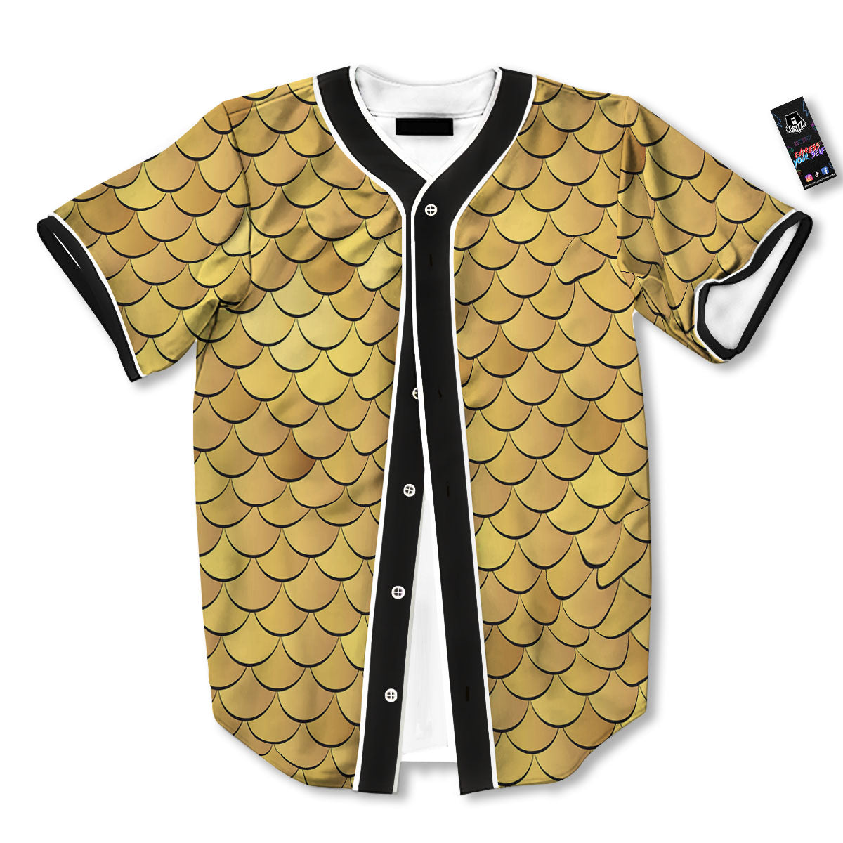 Gold Fish Scales Print Baseball Jersey-grizzshop