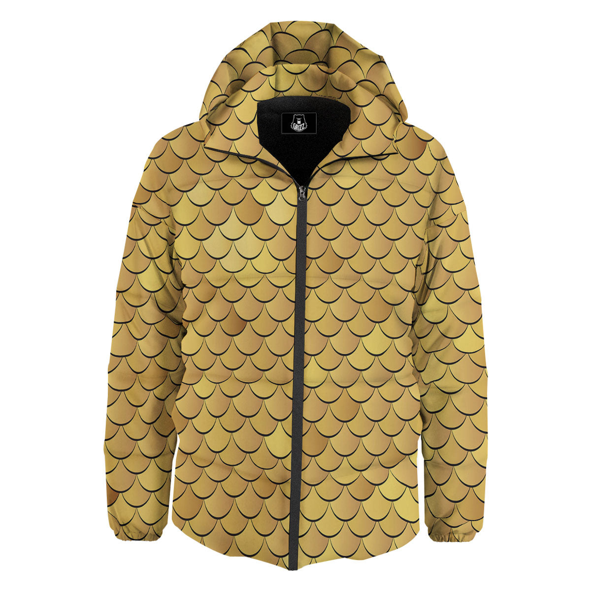 Gold Fish Scales Print Down Jacket-grizzshop