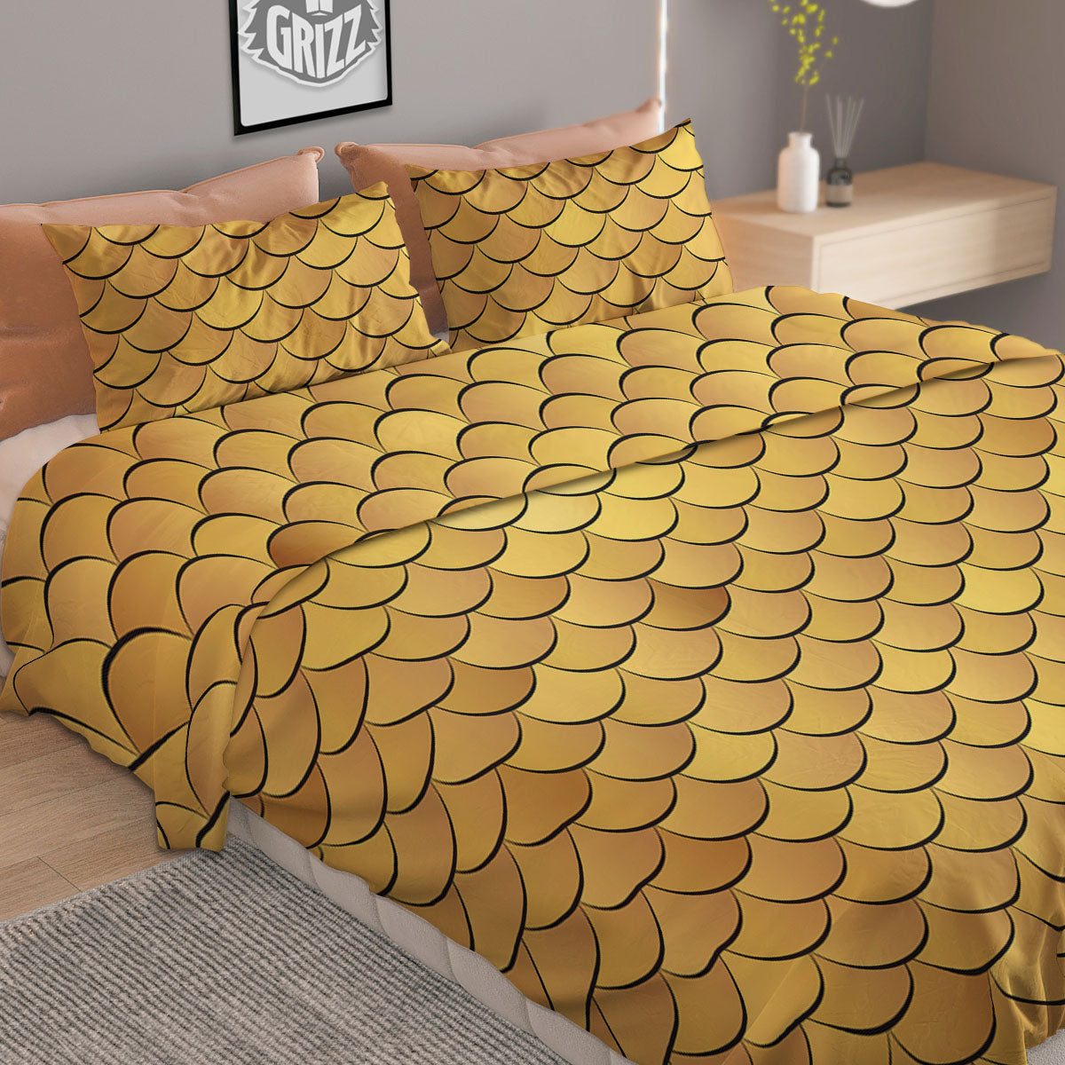 Gold Fish Scales  Print Duvet Cover Bedding Set