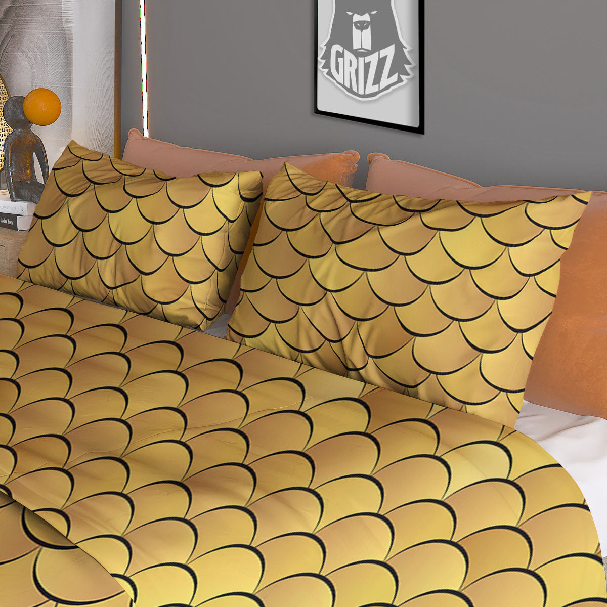 Gold Fish Scales  Print Duvet Cover Bedding Set