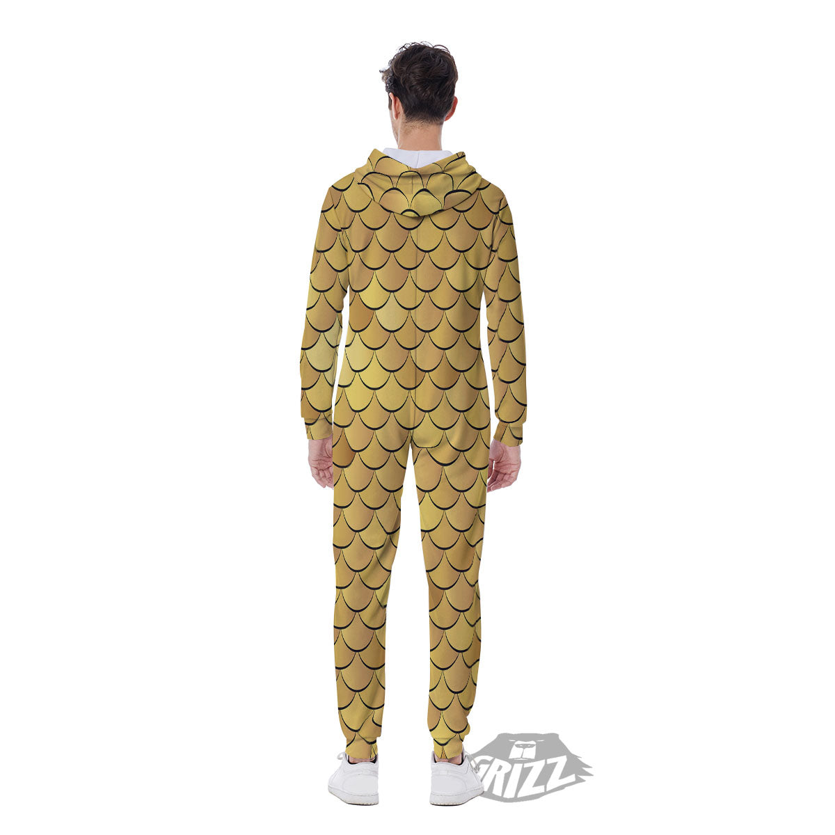 Gold Fish Scales Print Men's Jumpsuit-grizzshop