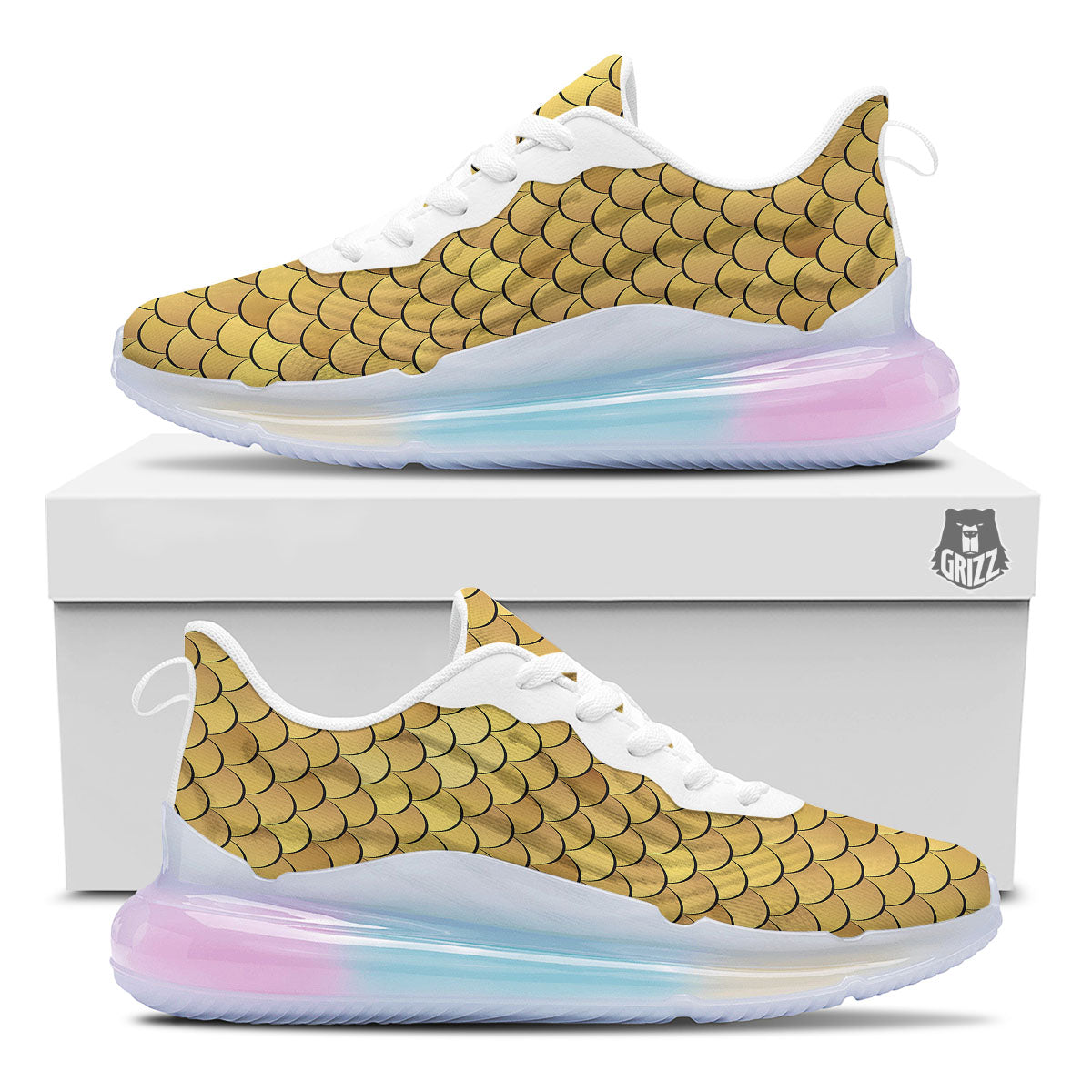Gold Fish Scales Print Running Sneakers-grizzshop