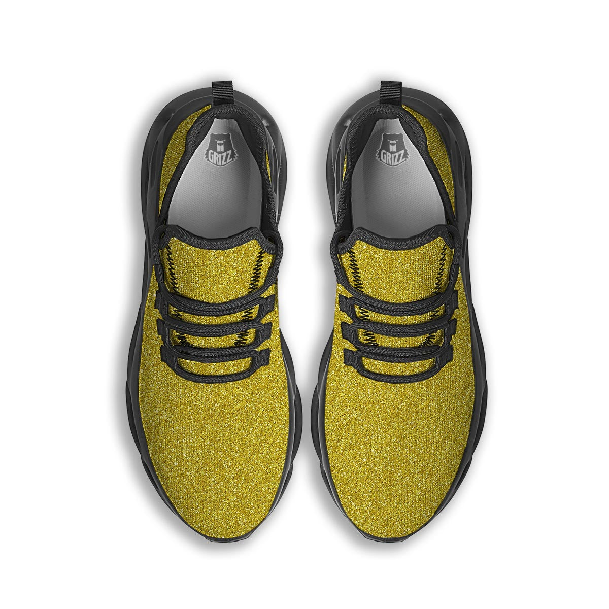 Gold Glitter Artwork Print Black Running Shoes-grizzshop
