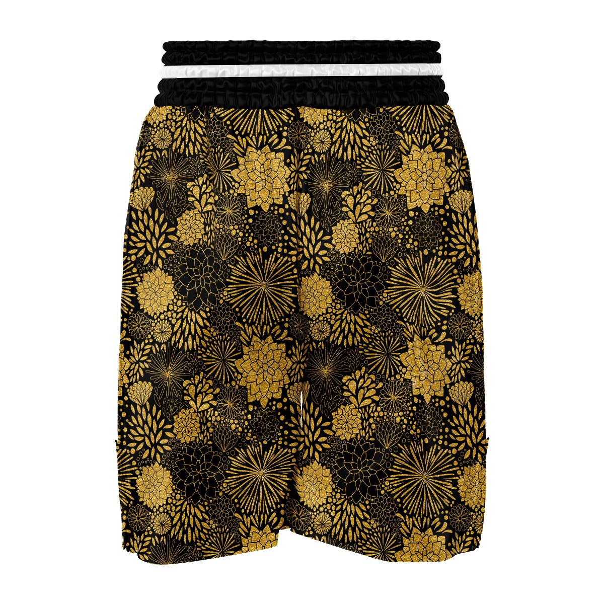 Gold Glitter Floral Pattern Print Boxing Shorts-grizzshop