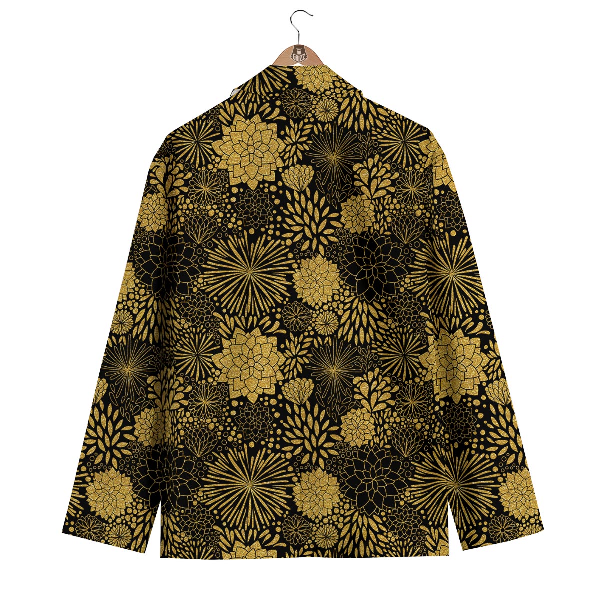 Gold Glitter Floral Pattern Print Men's Blazer-grizzshop