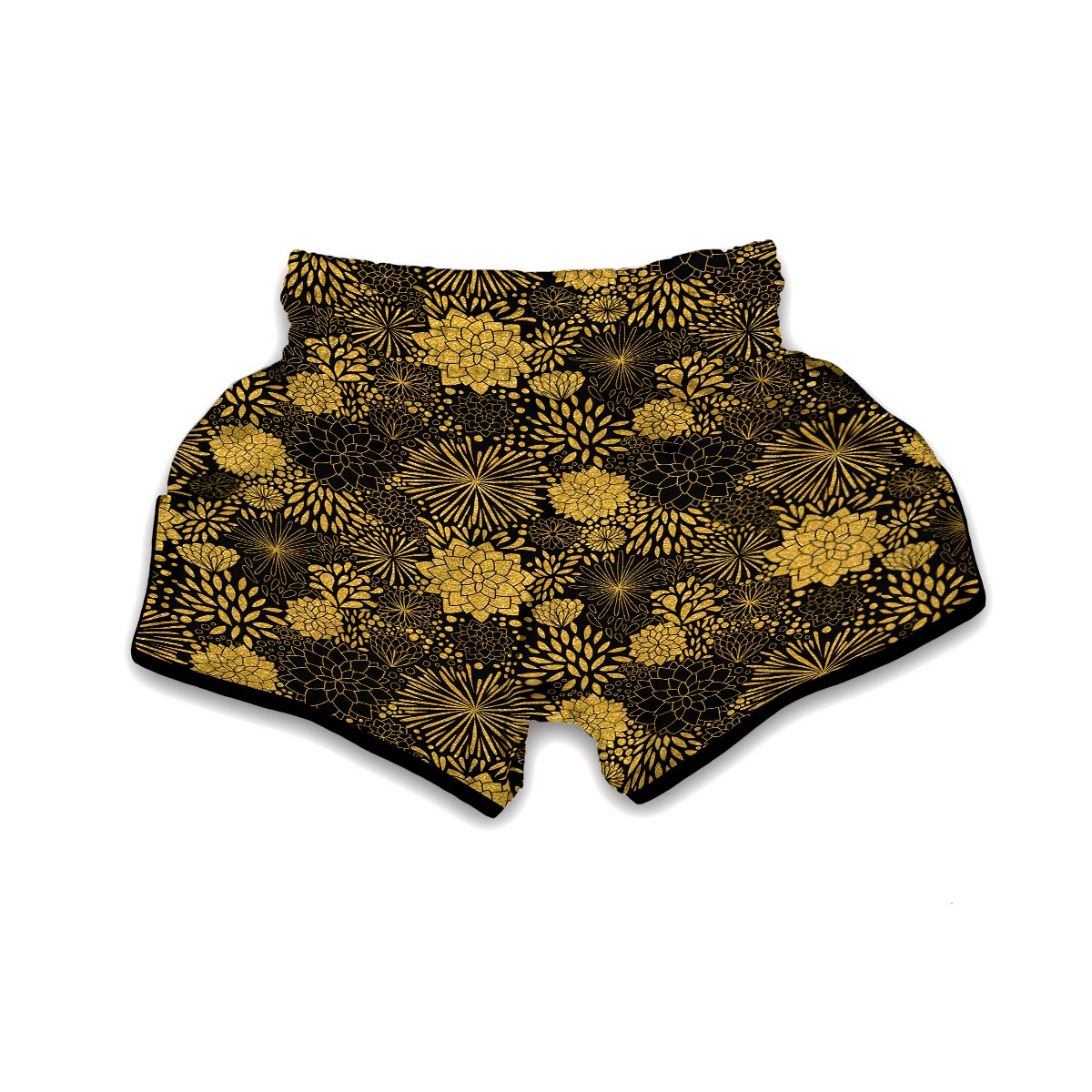 Gold Glitter Floral Pattern Print Muay Thai Boxing Shorts-grizzshop