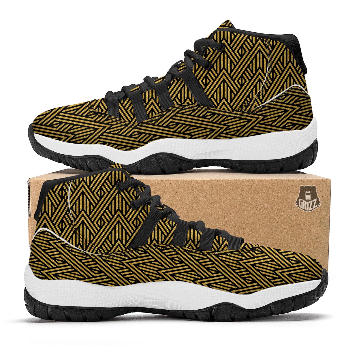 Gold Glitter Pattern Print Black Bball Shoes-grizzshop