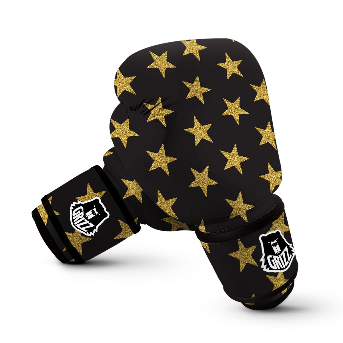 Gold Glitter Star Pattern Print Boxing Gloves-grizzshop