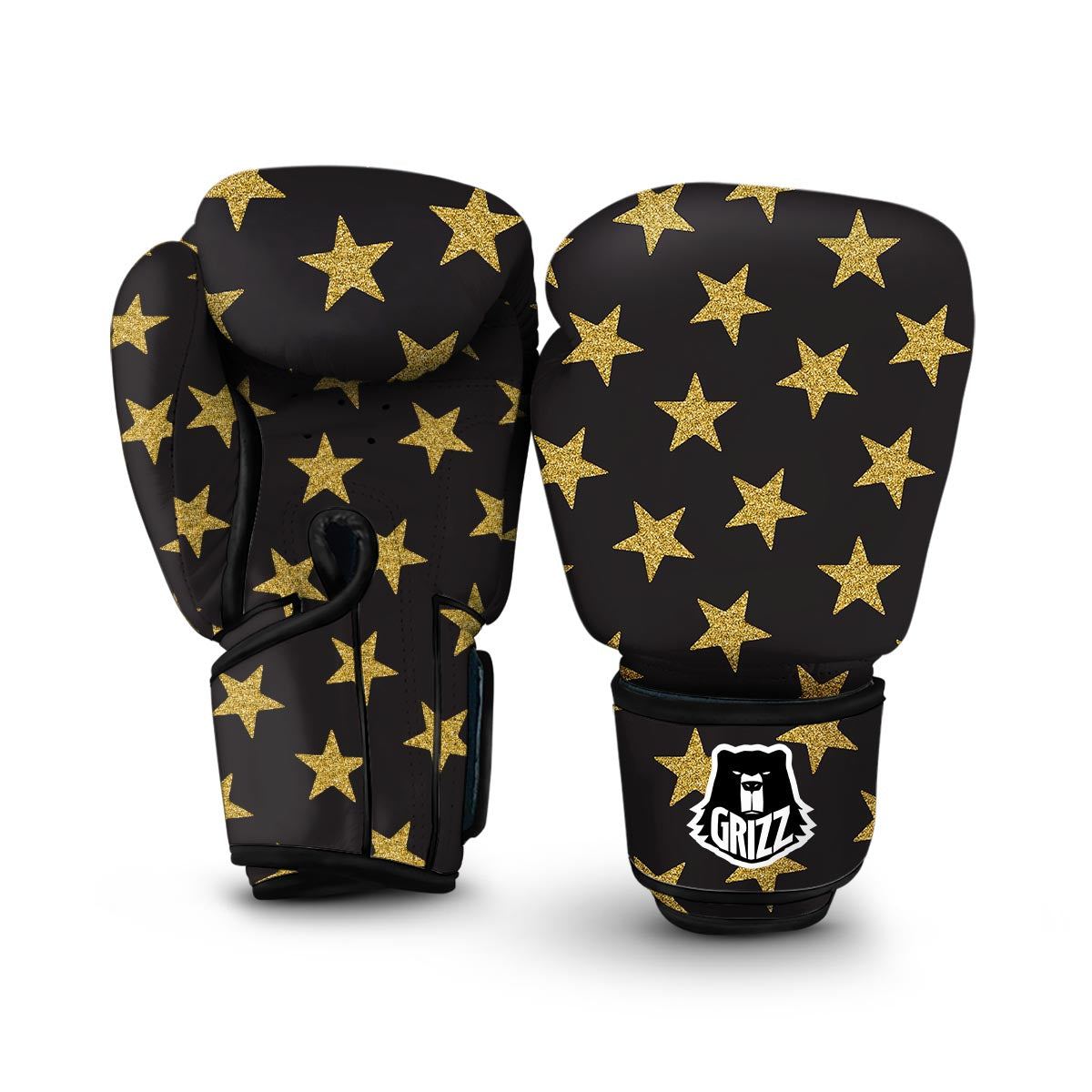 Gold Glitter Star Pattern Print Boxing Gloves-grizzshop