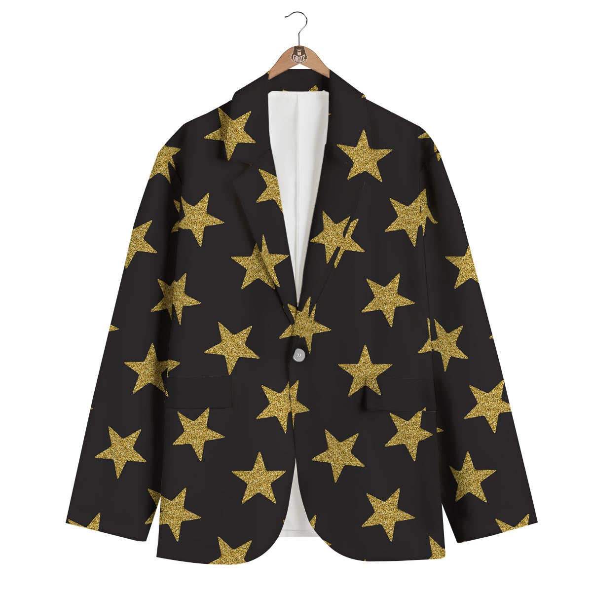 Gold Glitter Star Pattern Print Men's Blazer-grizzshop