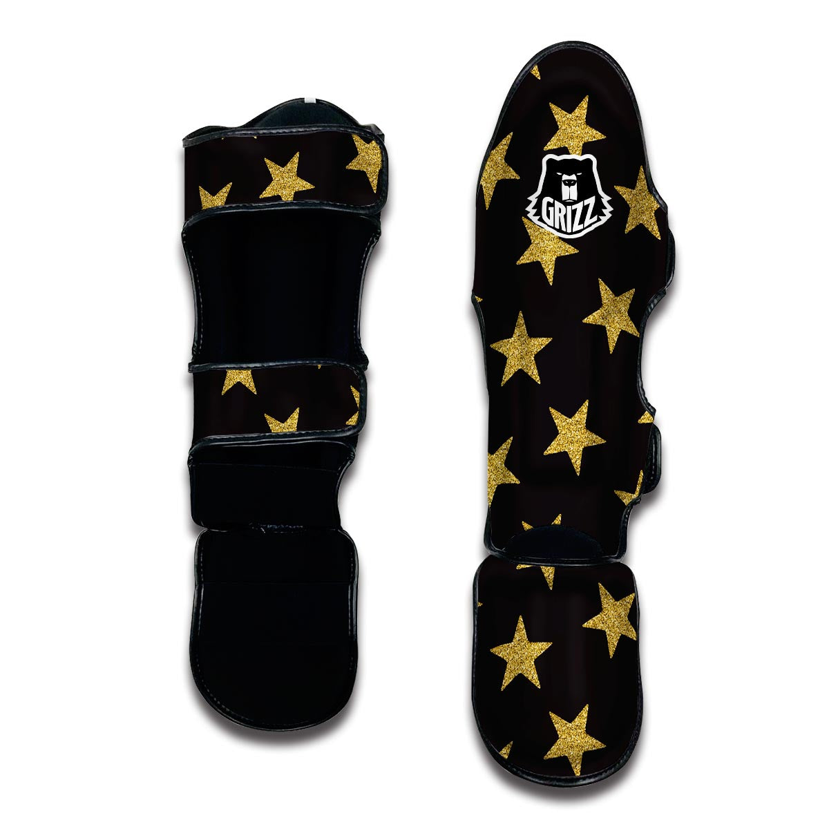 Gold Glitter Star Pattern Print Muay Thai Shin Guards-grizzshop