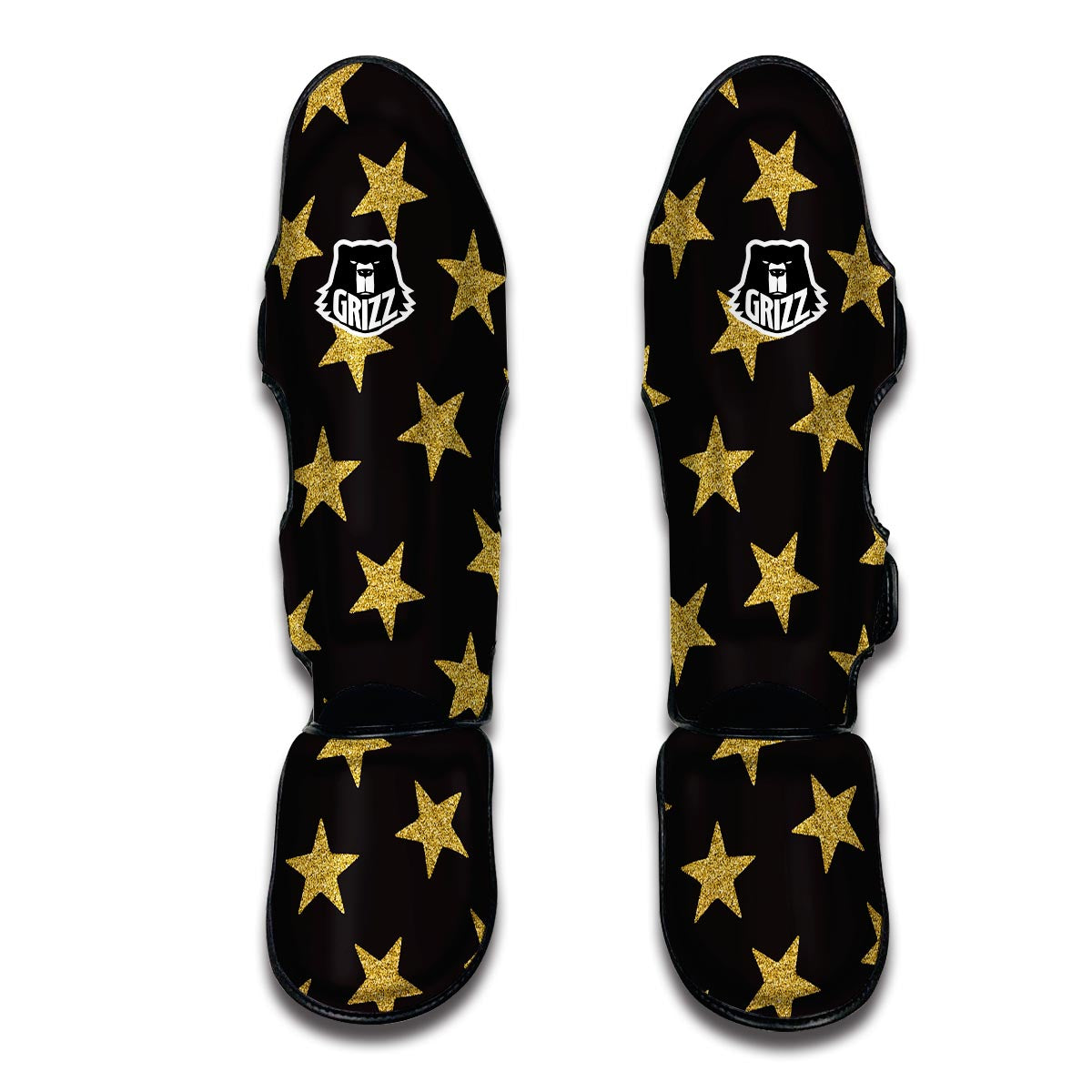 Gold Glitter Star Pattern Print Muay Thai Shin Guards-grizzshop