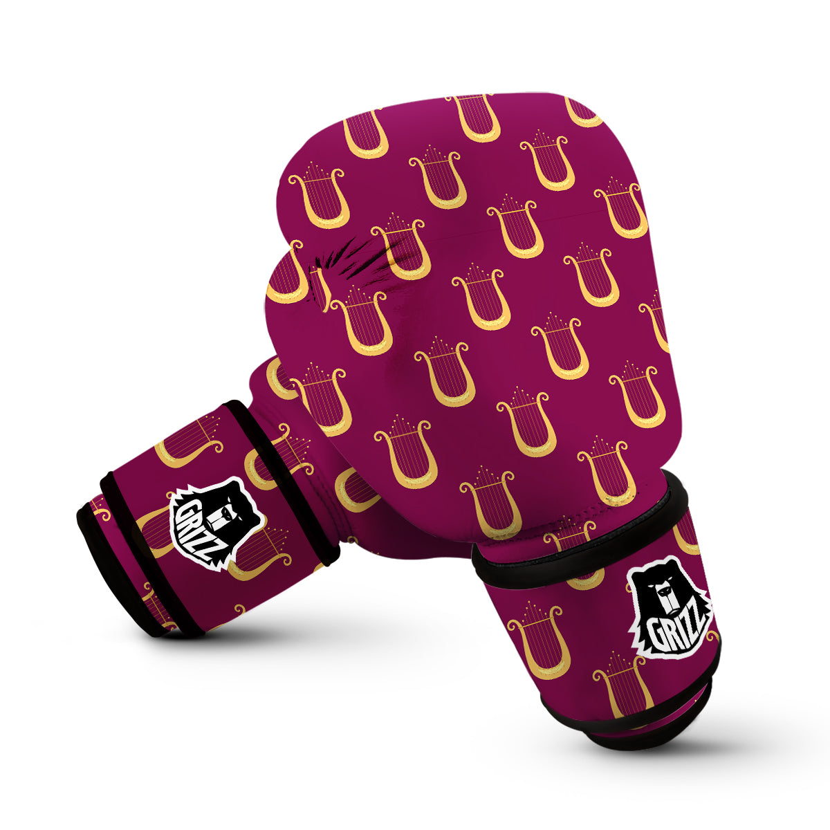 Gold Harp Print Pattern Boxing Gloves-grizzshop