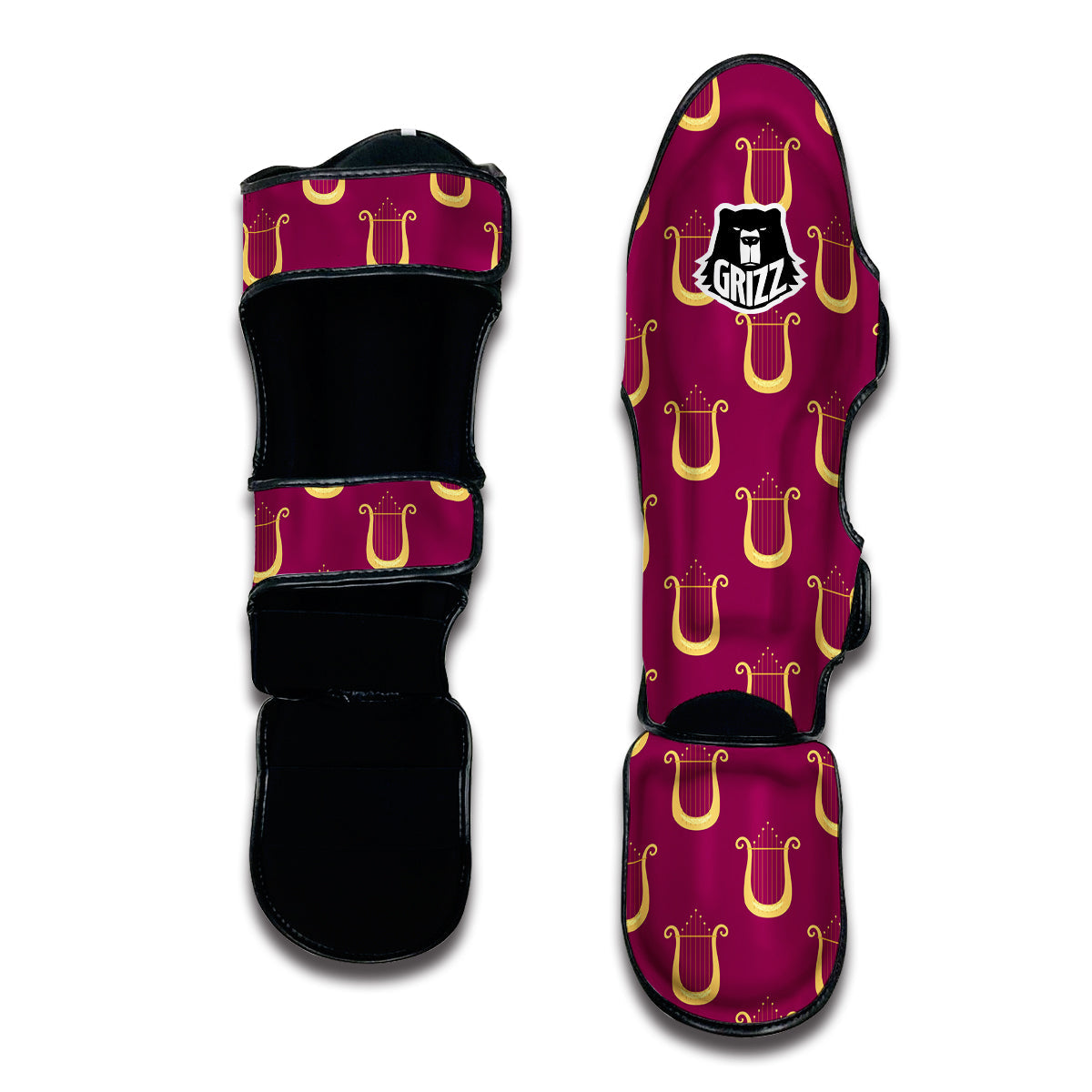 Gold Harp Print Pattern Muay Thai Shin Guards-grizzshop