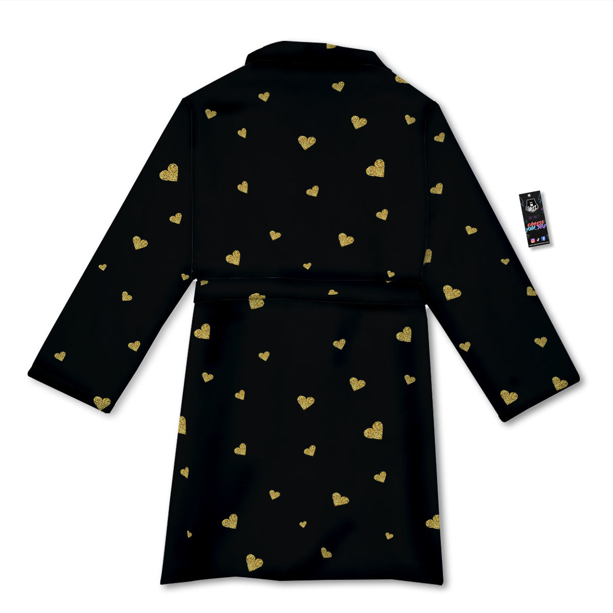 Gold Heart Black Print Pattern Bathrobe-grizzshop