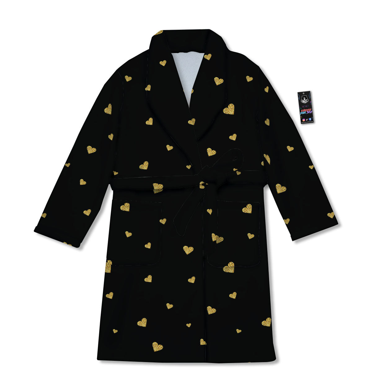 Gold Heart Black Print Pattern Bathrobe-grizzshop