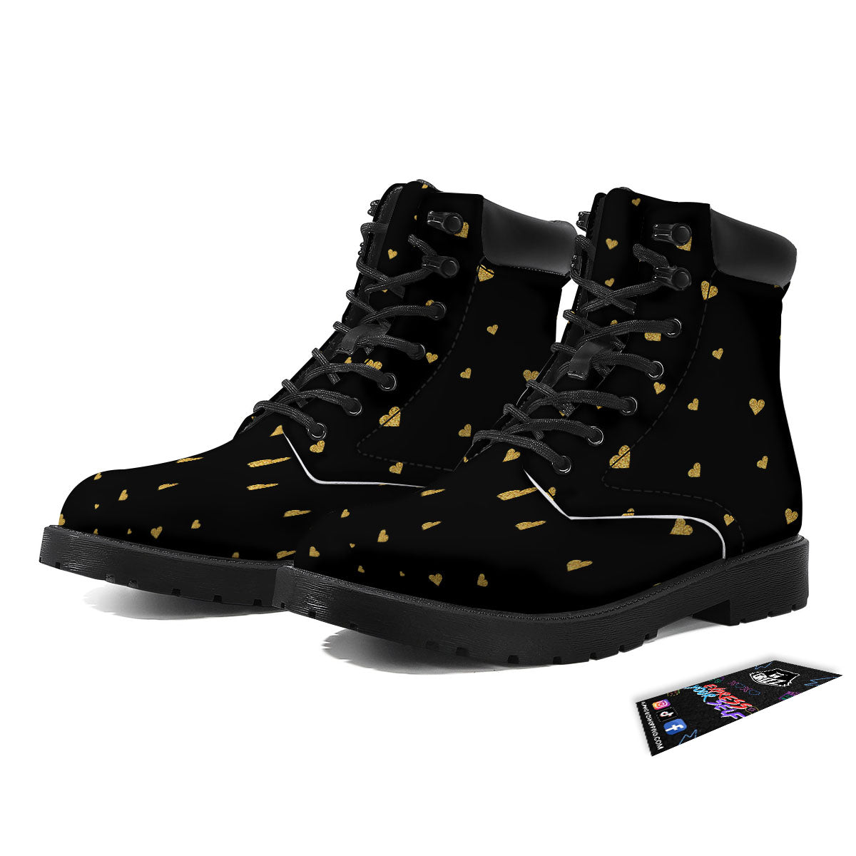 Gold Heart Black Print Pattern Boots-grizzshop