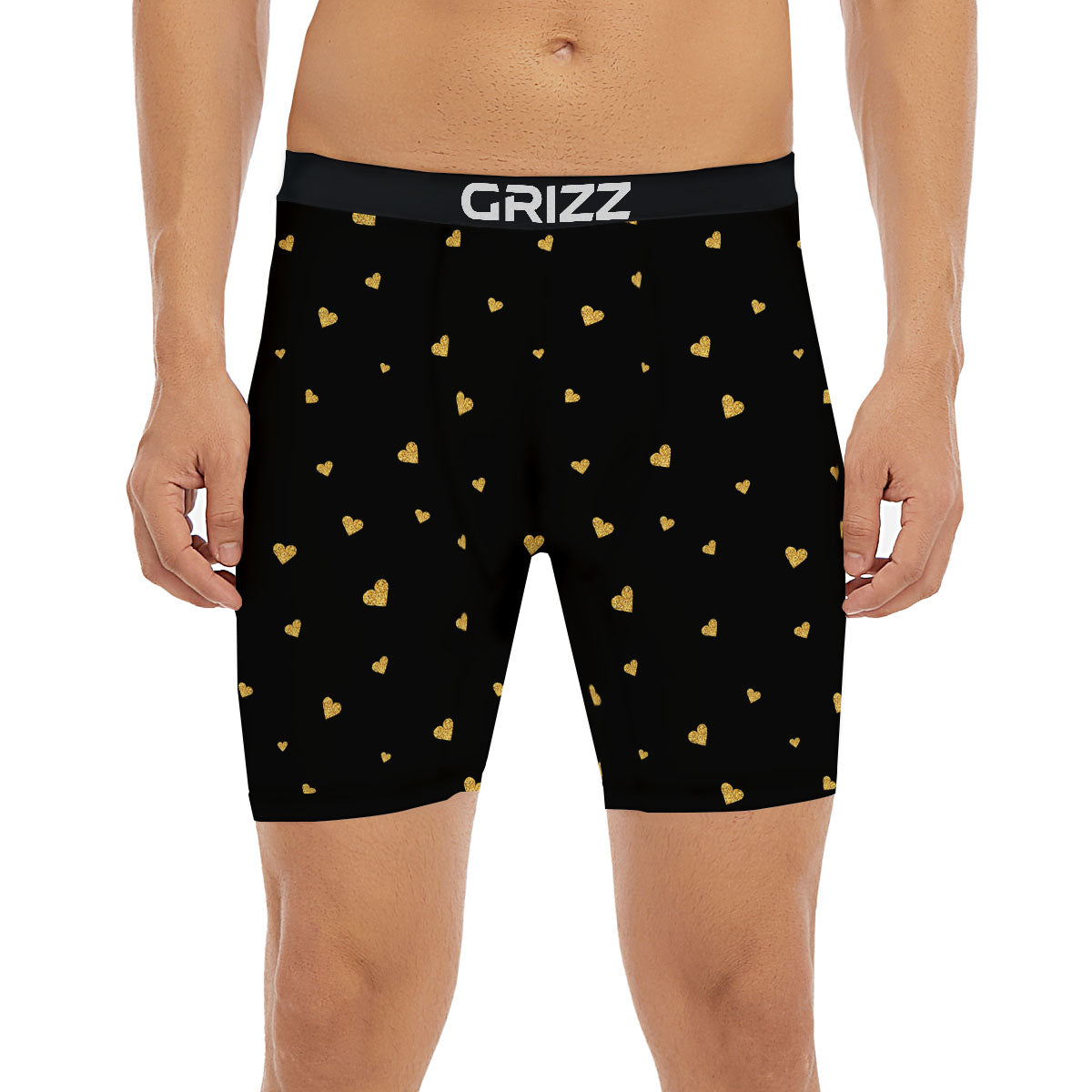 Gold Heart Black Print Pattern Boxer Briefs-grizzshop