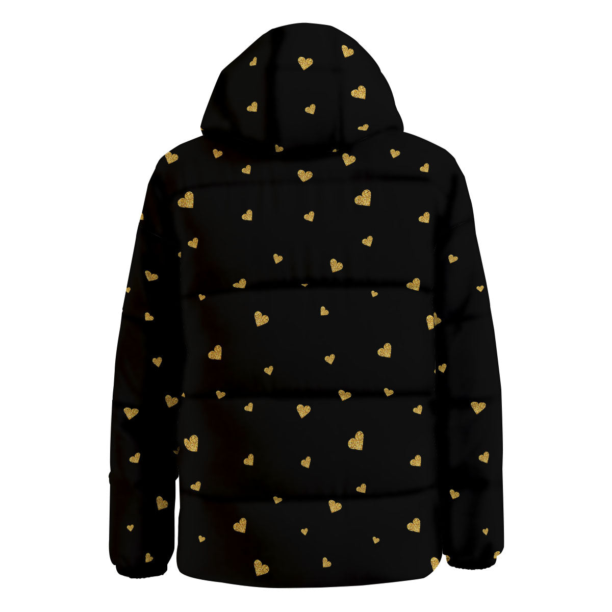 Gold Heart Black Print Pattern Down Jacket-grizzshop