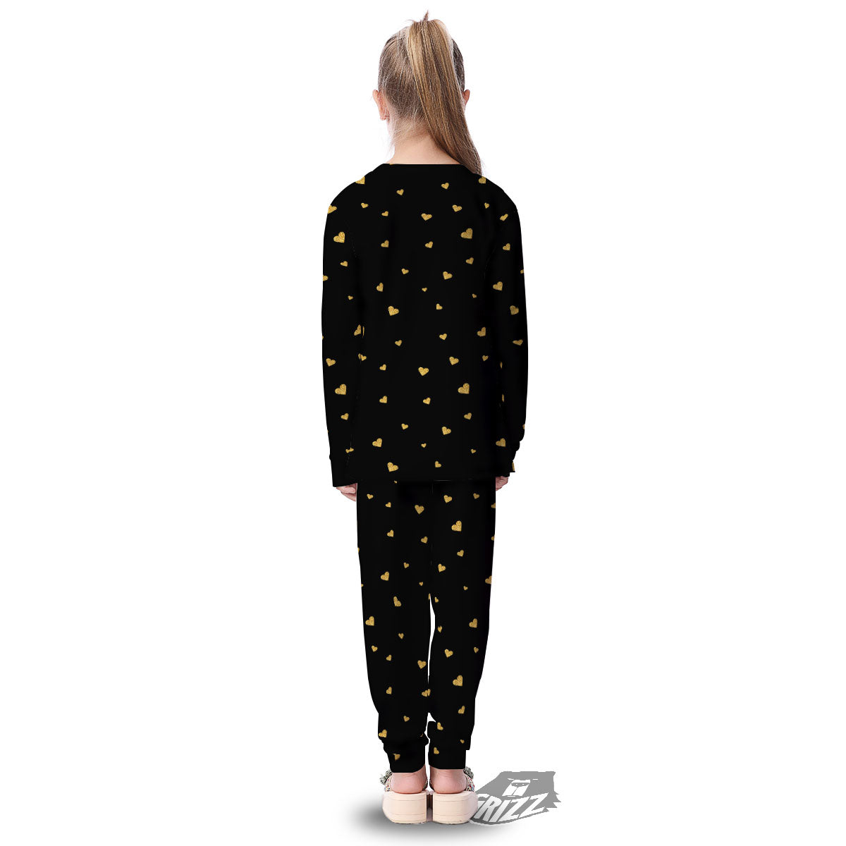 Gold Heart Black Print Pattern Kid's Pajamas-grizzshop