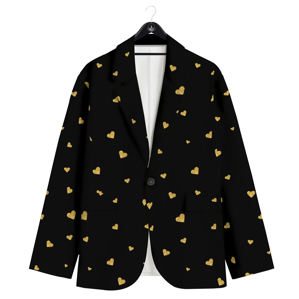 Gold Heart Black Print Pattern Men's Sport Coat-grizzshop