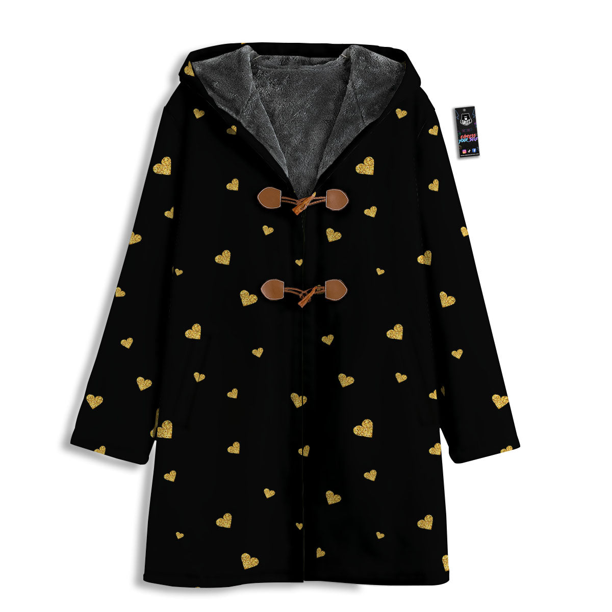 Gold Heart Black Print Pattern Men's Windbreaker Jacket-grizzshop