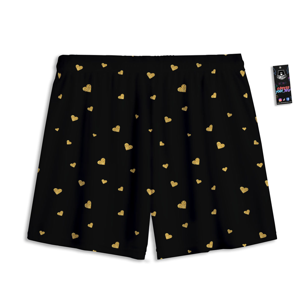 Gold Heart Black Print Pattern Mesh Shorts