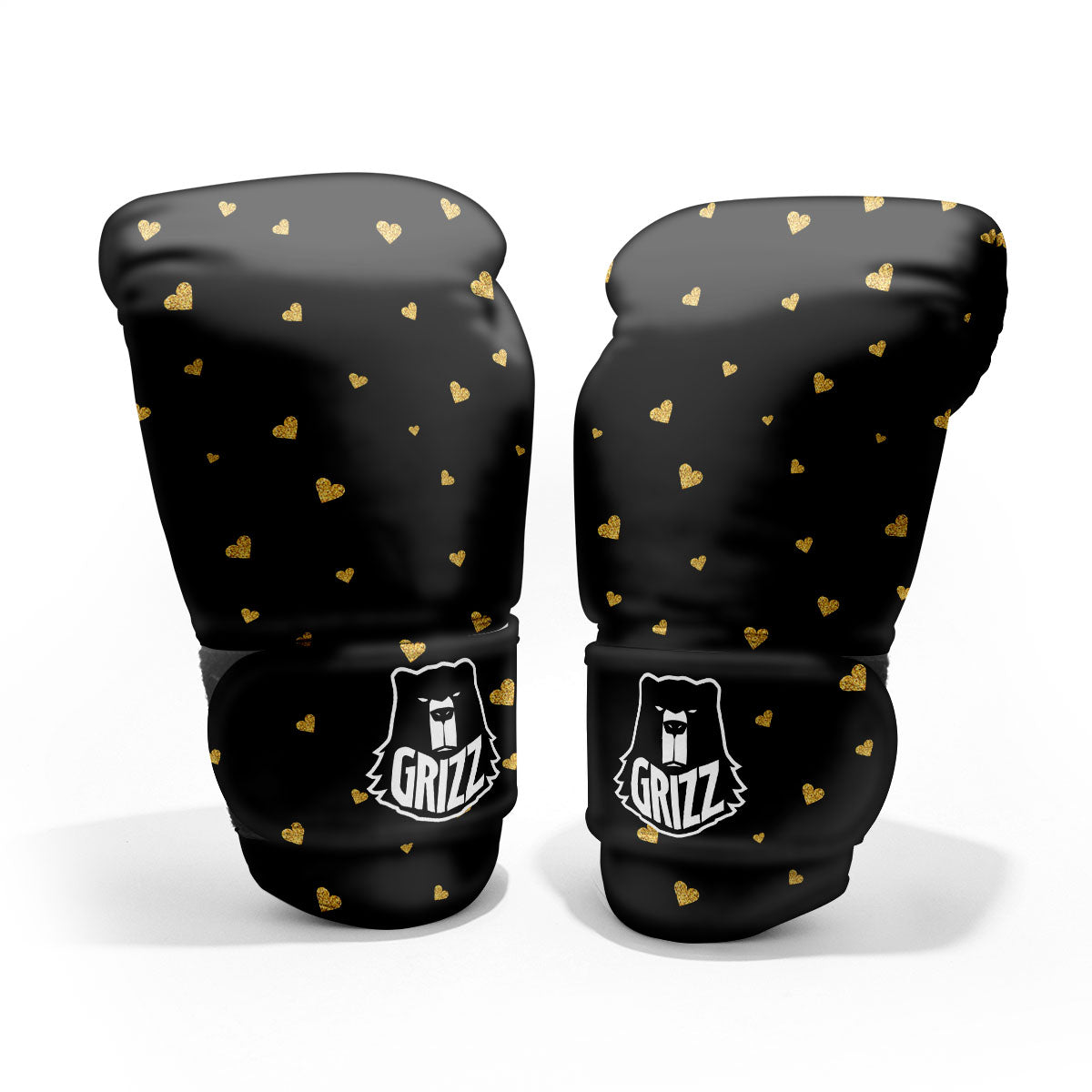 Gold Heart Black Print Pattern Pro Boxing Glove