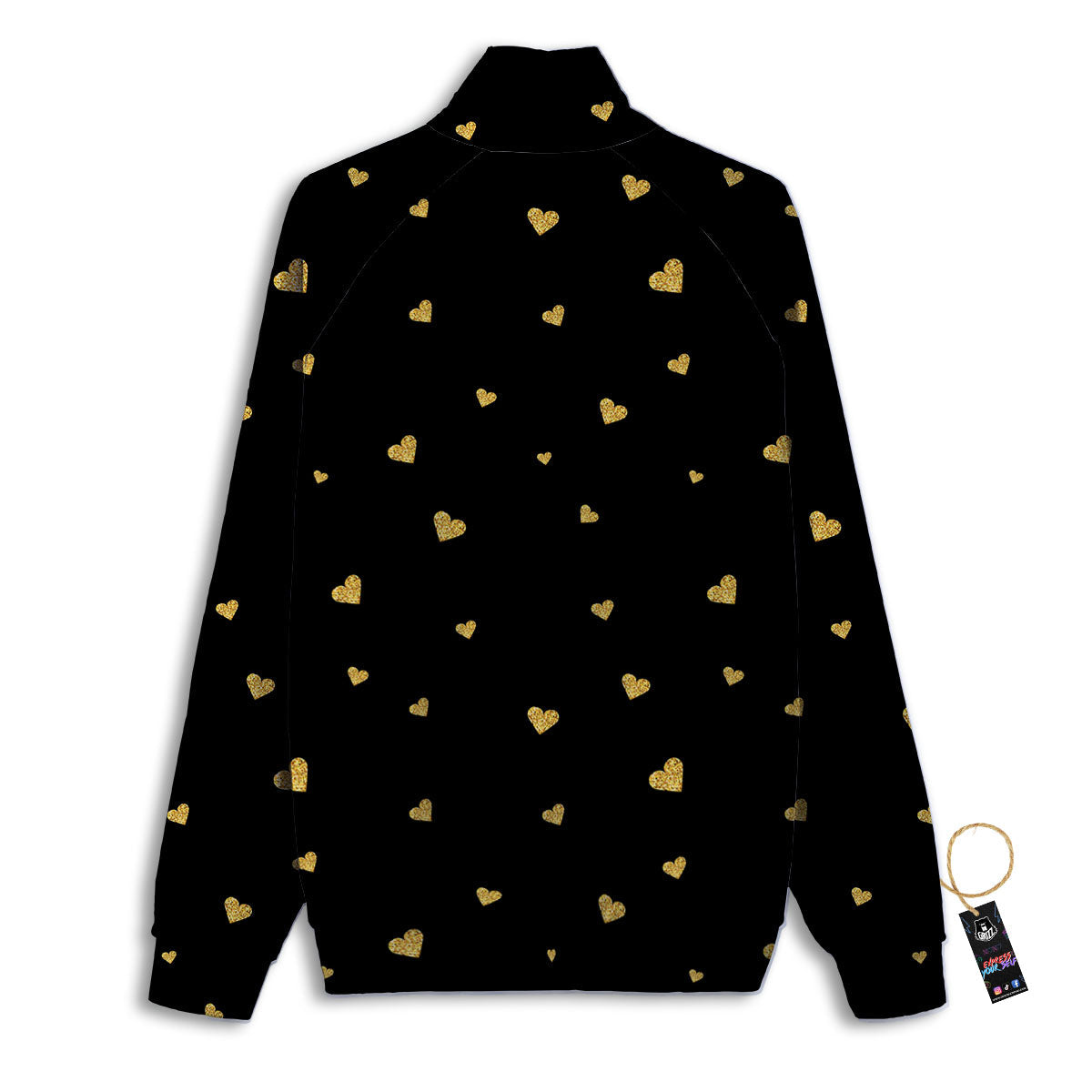 Gold Heart Black Print Pattern Track Jacket-grizzshop