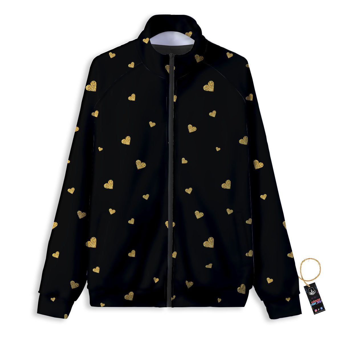 Gold Heart Black Print Pattern Track Jacket-grizzshop