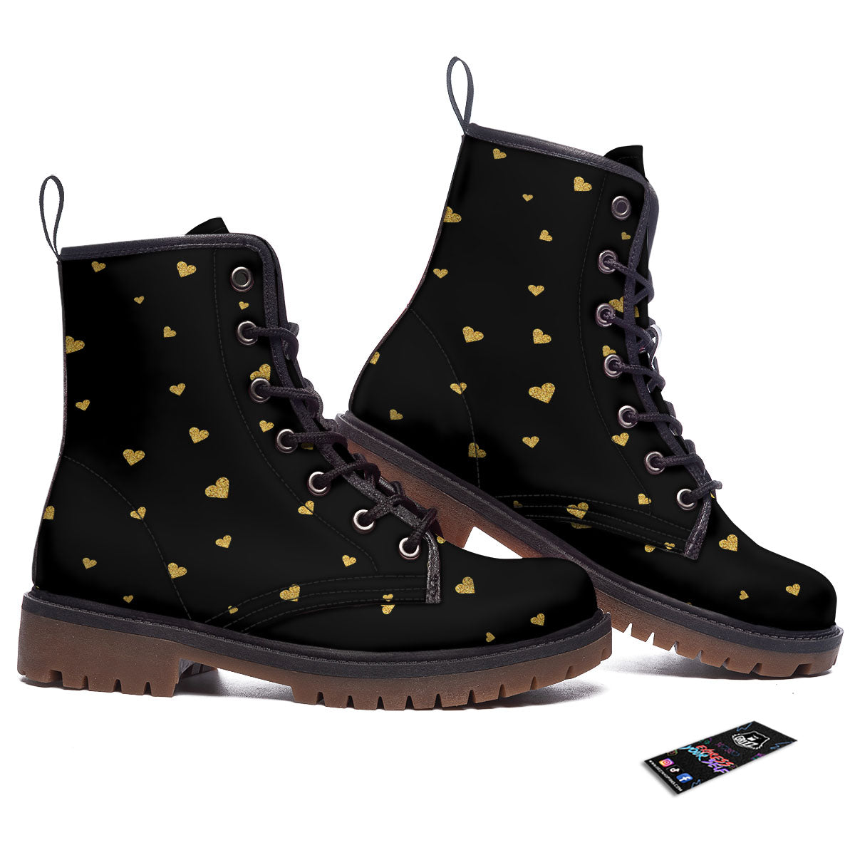 Gold Heart Black Print Pattern Work Boots-grizzshop
