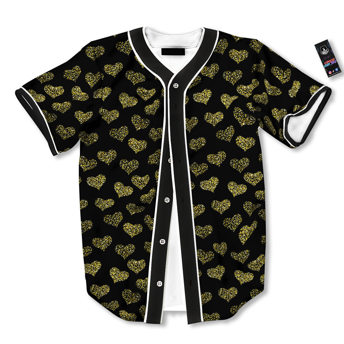 Gold Heart Glitter Print Pattern Baseball Jersey-grizzshop