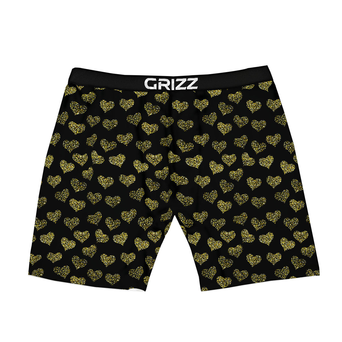 Gold Heart Glitter Print Pattern Boxer Briefs-grizzshop