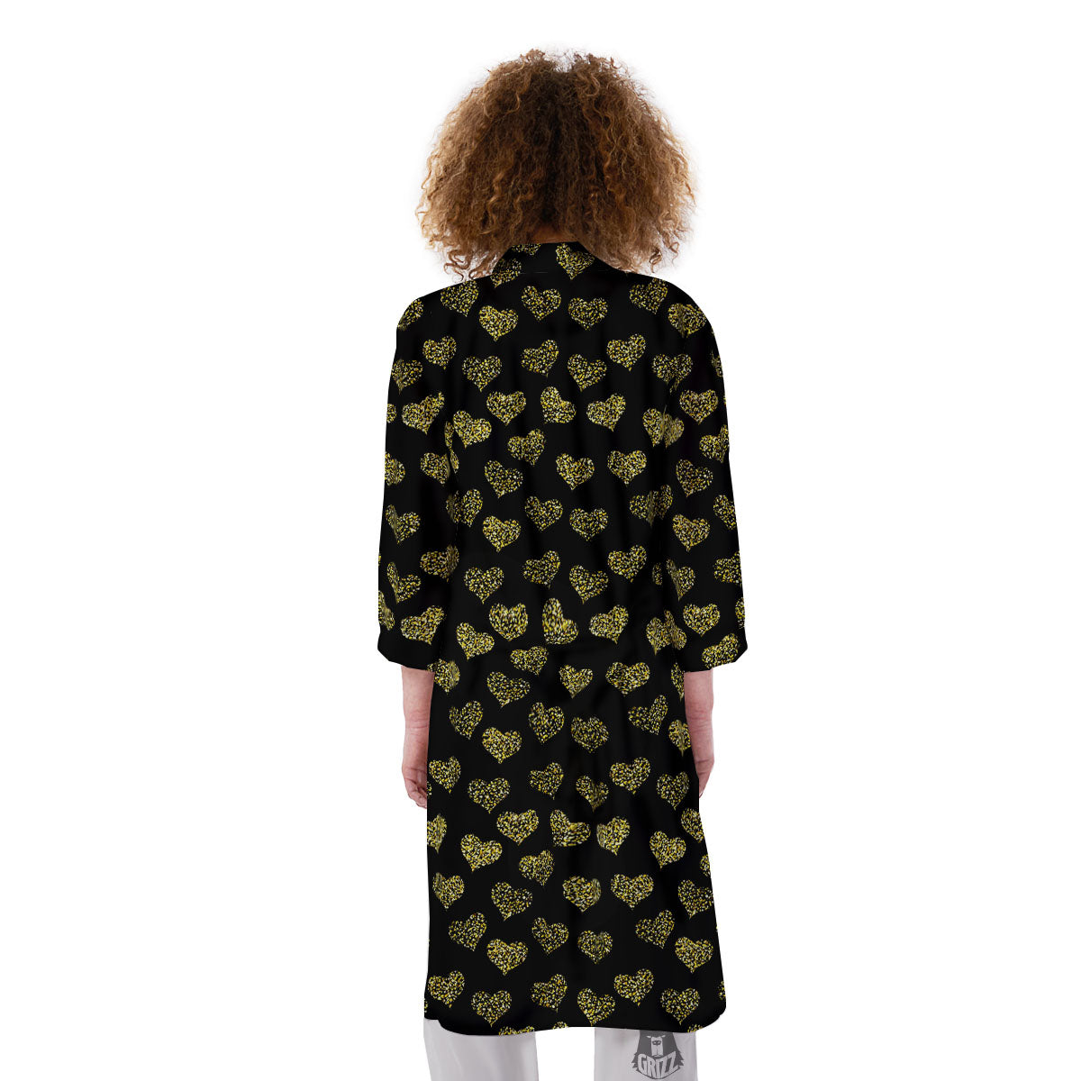 Gold Heart Glitter Print Pattern Kimono-grizzshop