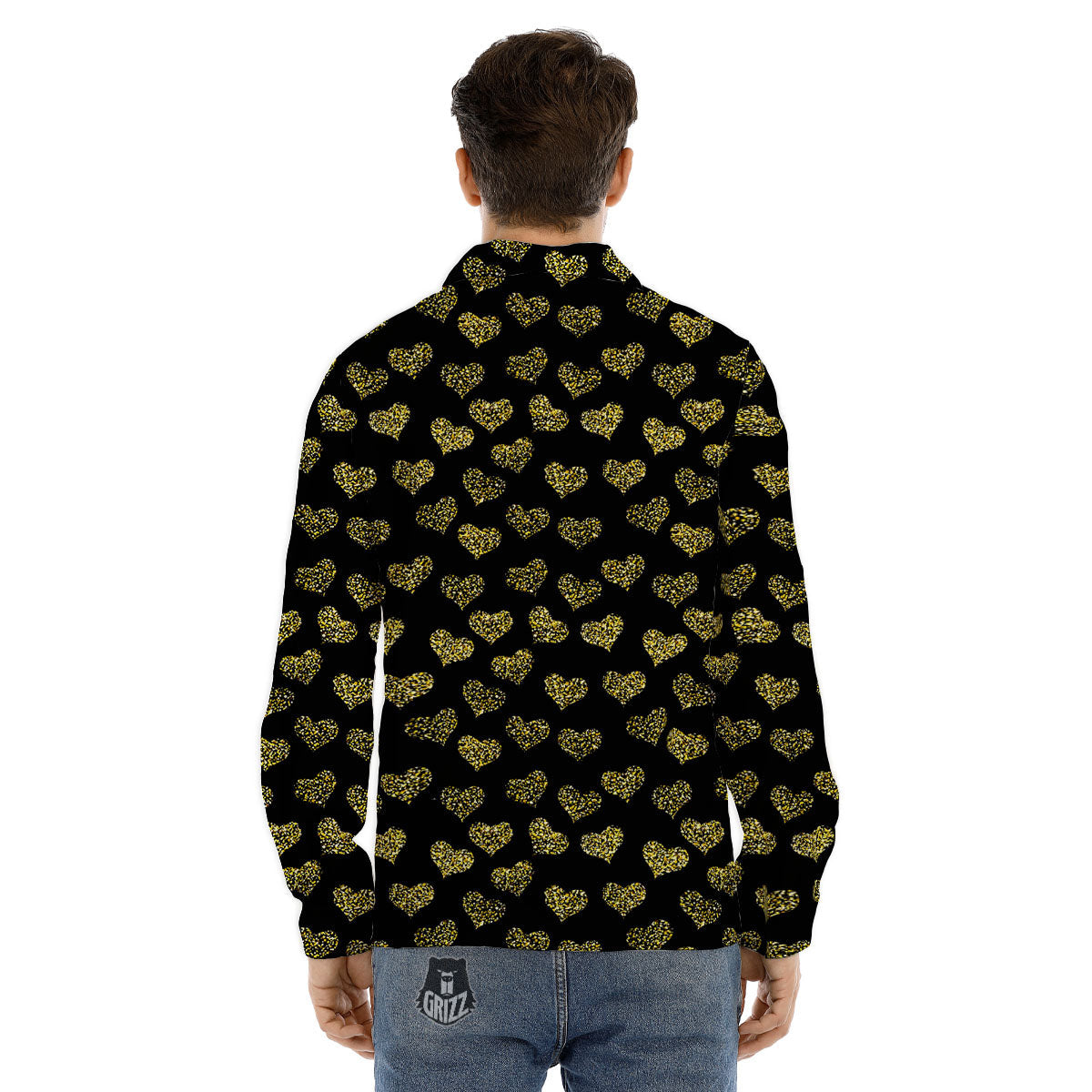 Gold Heart Glitter Print Pattern Men's Dress Shirts-grizzshop