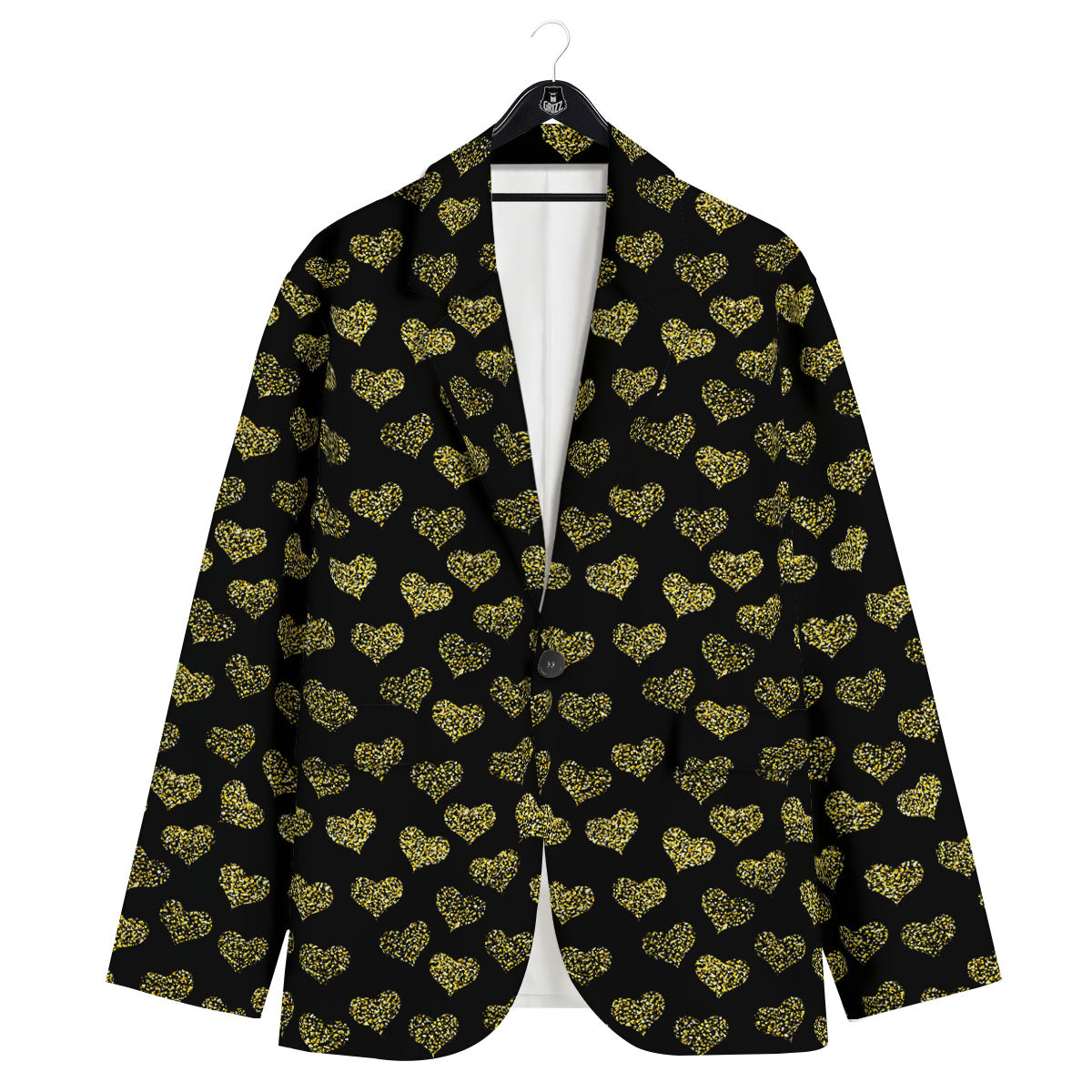 Gold Heart Glitter Print Pattern Men's Sport Coat-grizzshop