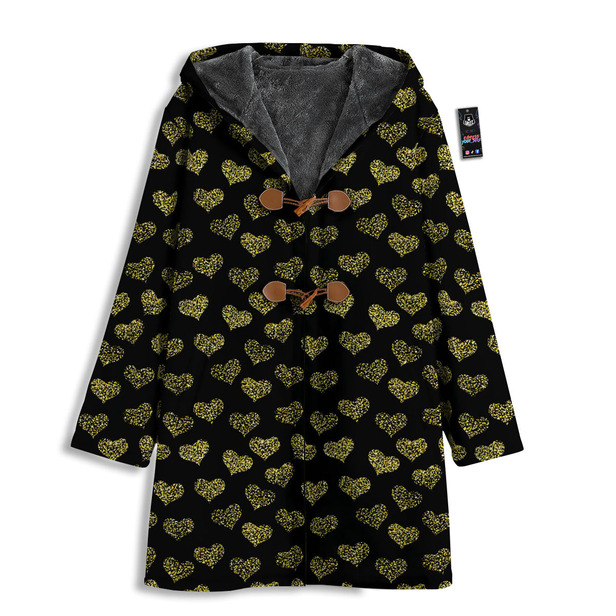 Gold Heart Glitter Print Pattern Men's Windbreaker Jacket-grizzshop