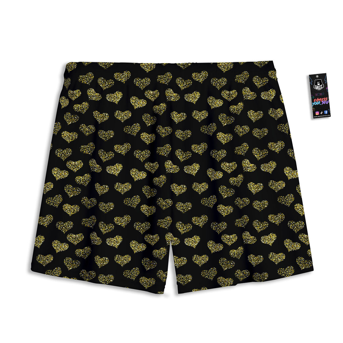 Gold Heart Glitter Print Pattern Mesh Shorts