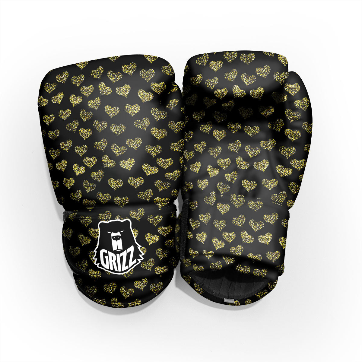 Gold Heart Glitter Print Pattern Pro Boxing Glove