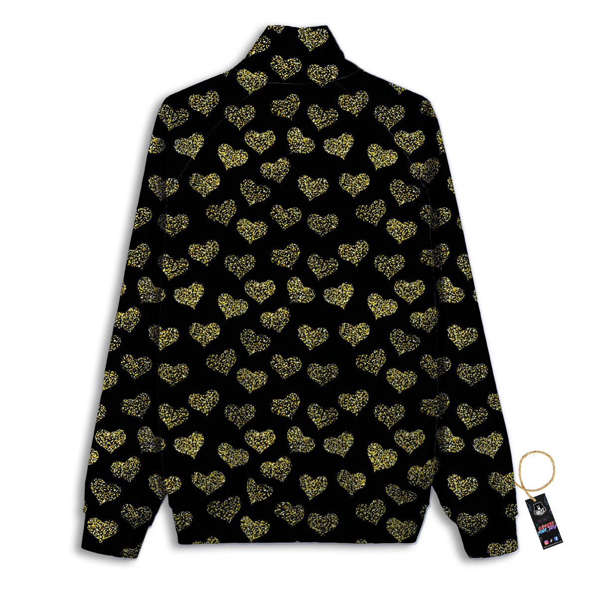 Gold Heart Glitter Print Pattern Track Jacket-grizzshop