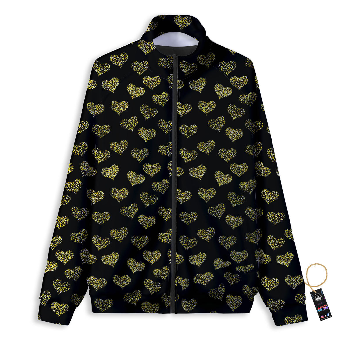 Gold Heart Glitter Print Pattern Track Jacket-grizzshop