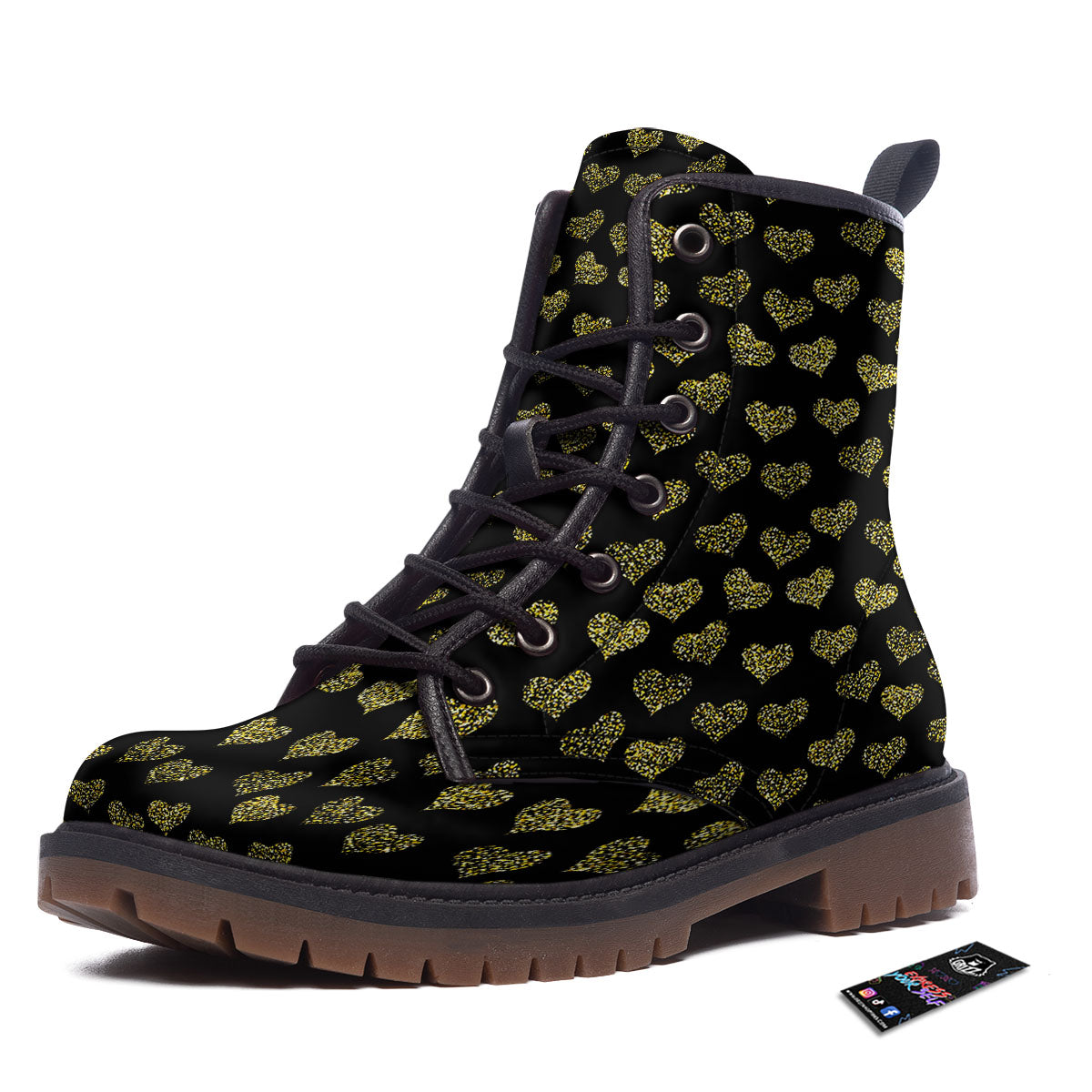 Gold Heart Glitter Print Pattern Work Boots-grizzshop