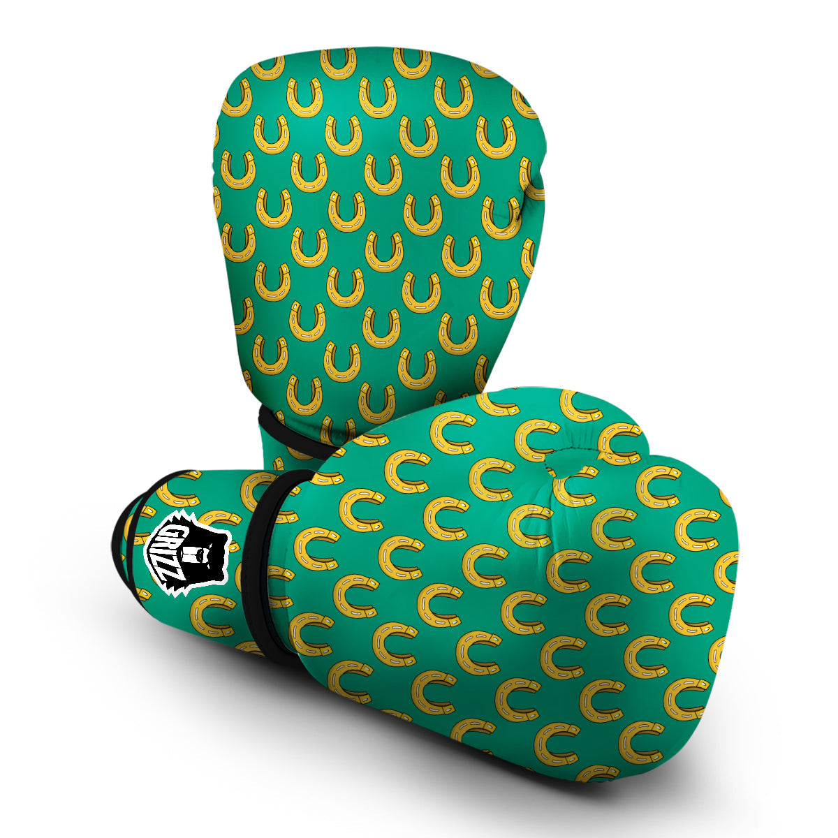 Gold Horseshoe And Green Print Pattern Boxing Gloves-grizzshop