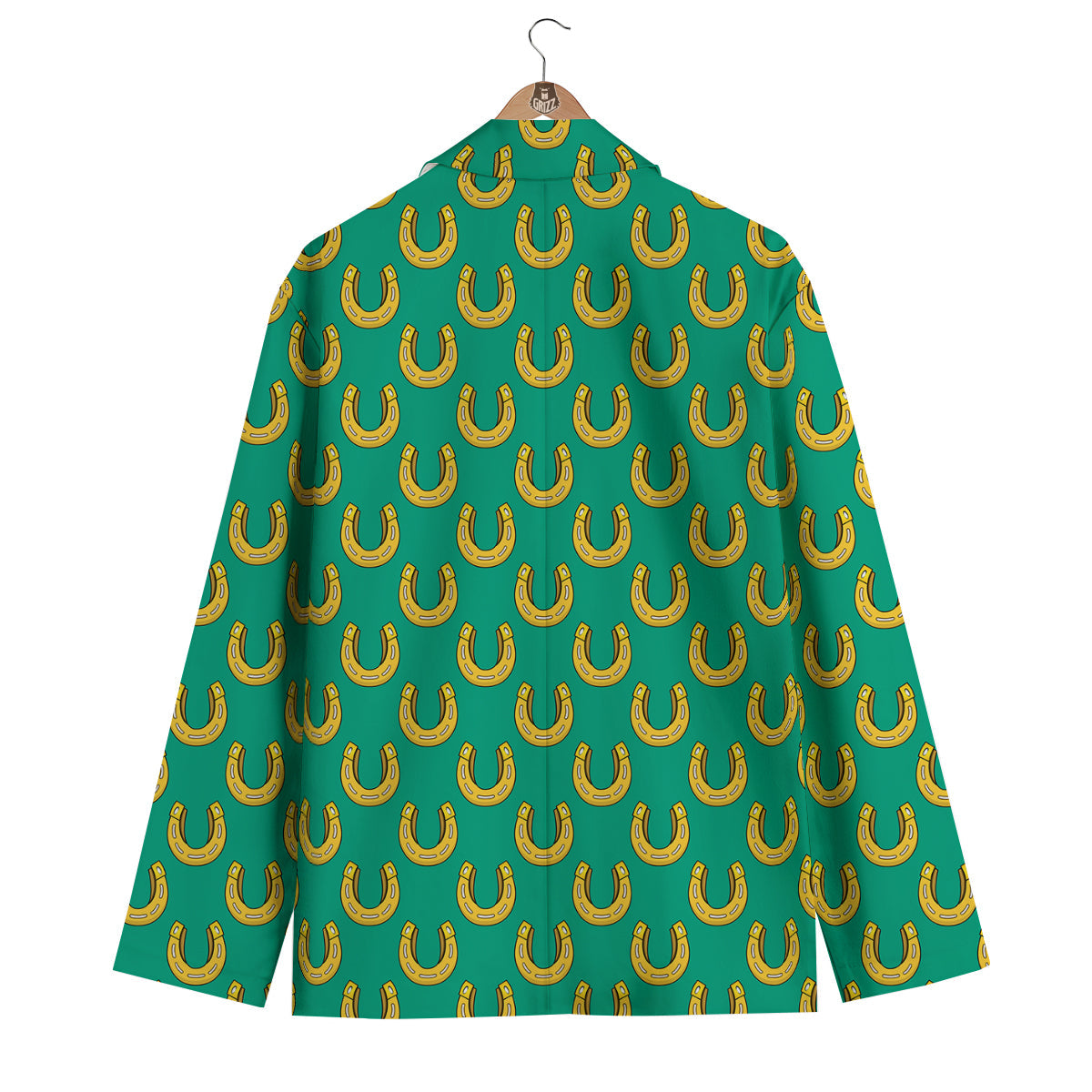 Gold Horseshoe And Green Print Pattern Men's Blazer-grizzshop