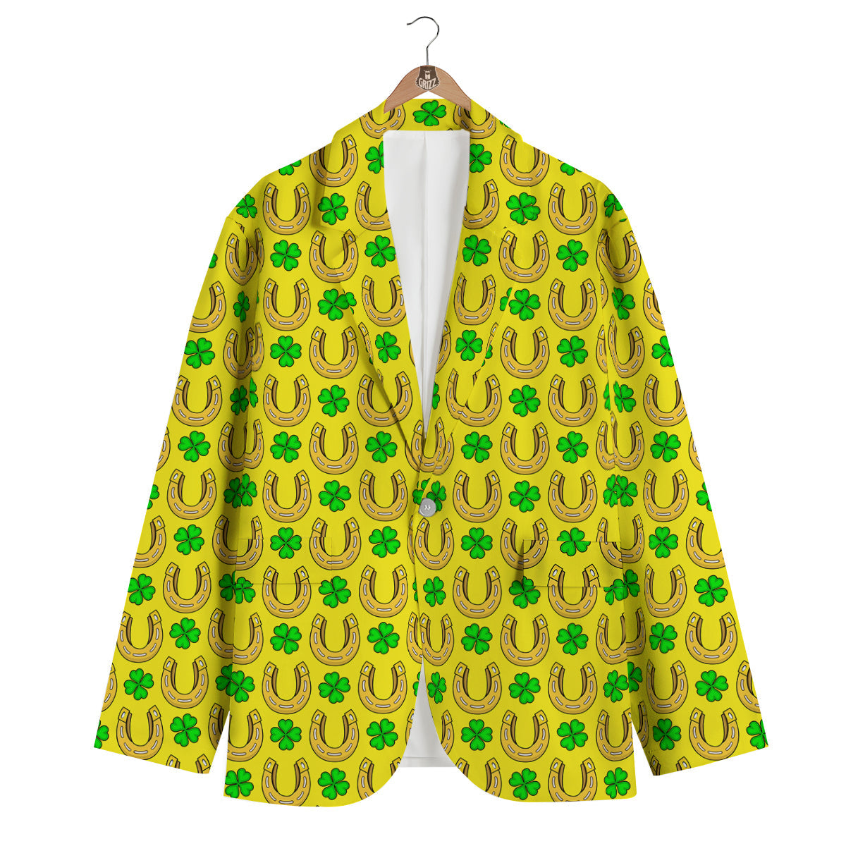 Gold Horseshoe Yellow Print Pattern Men's Blazer-grizzshop