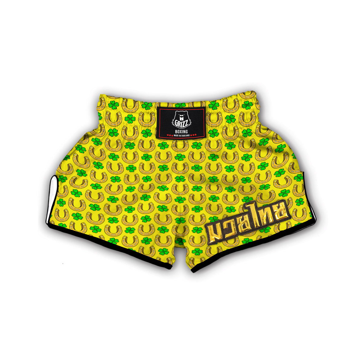 Gold Horseshoe Yellow Print Pattern Muay Thai Boxing Shorts-grizzshop