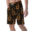 Gold Janpanese Dragon Print Men's Shorts-grizzshop