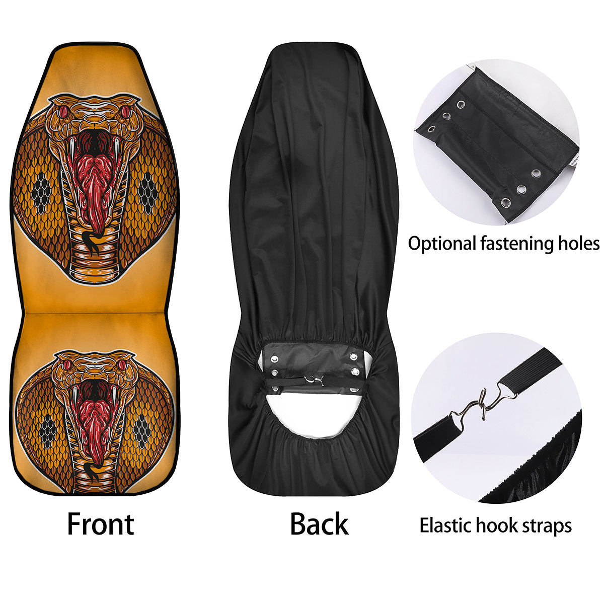 Gold King Cobra Snake Head Print Car Seat Covers-grizzshop